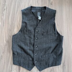 GAP Vintage Charcoal Pinstripe Wool blend Button Vest (Size Medium)